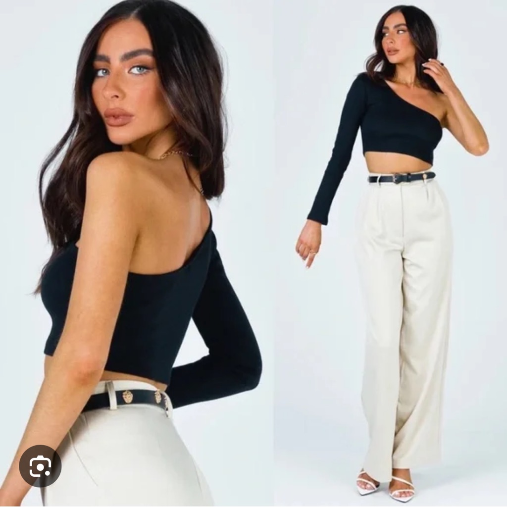 Princess Polly Brianna One Shoulder Crop Top Black